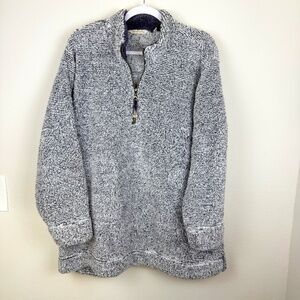 SOFT SURROUNDINGS Gray White Sherpa Pullover 1/4 Zip Sweater / Plus Size 1X